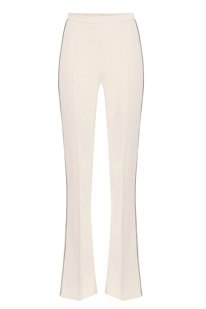 ELISABETTA FRANCHI Elisabetta Franchi trousers with black piping and embroidered logo cream WHITE