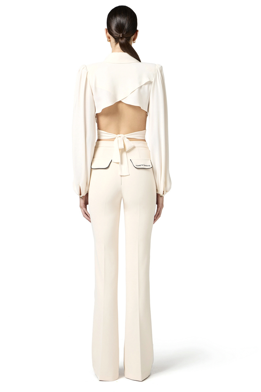 ELISABETTA FRANCHI Elisabetta Franchi trousers with black piping and embroidered logo cream WHITE