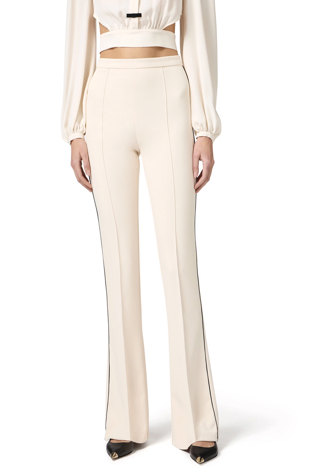 ELISABETTA FRANCHI Elisabetta Franchi trousers with black piping and embroidered logo cream WHITE