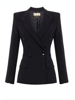 ELISABETTA FRANCHI Elisabetta Franchi double button blazer with satin trim BLACK