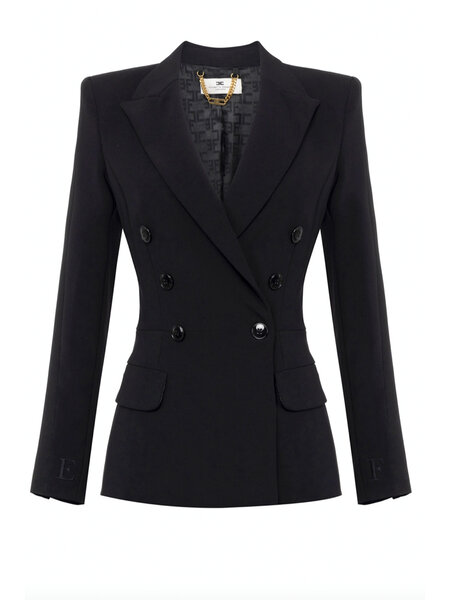 ELISABETTA FRANCHI Elisabetta Franchi double button blazer with satin trim BLACK