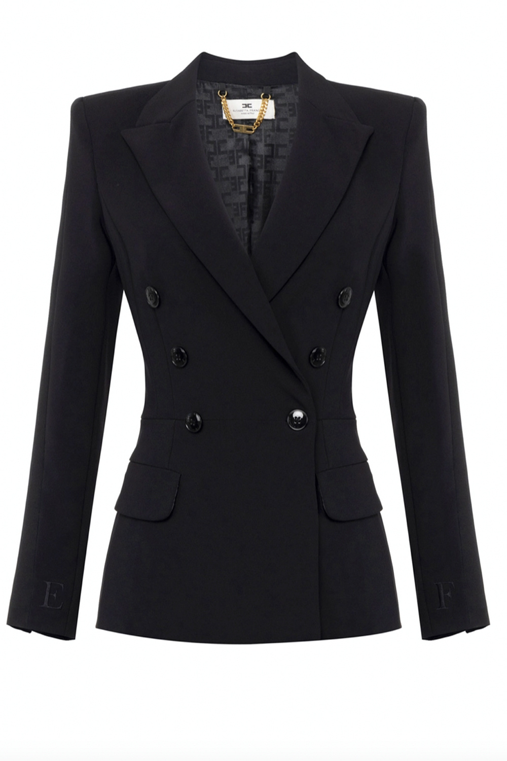 ELISABETTA FRANCHI Elisabetta Franchi double button blazer with satin trim BLACK
