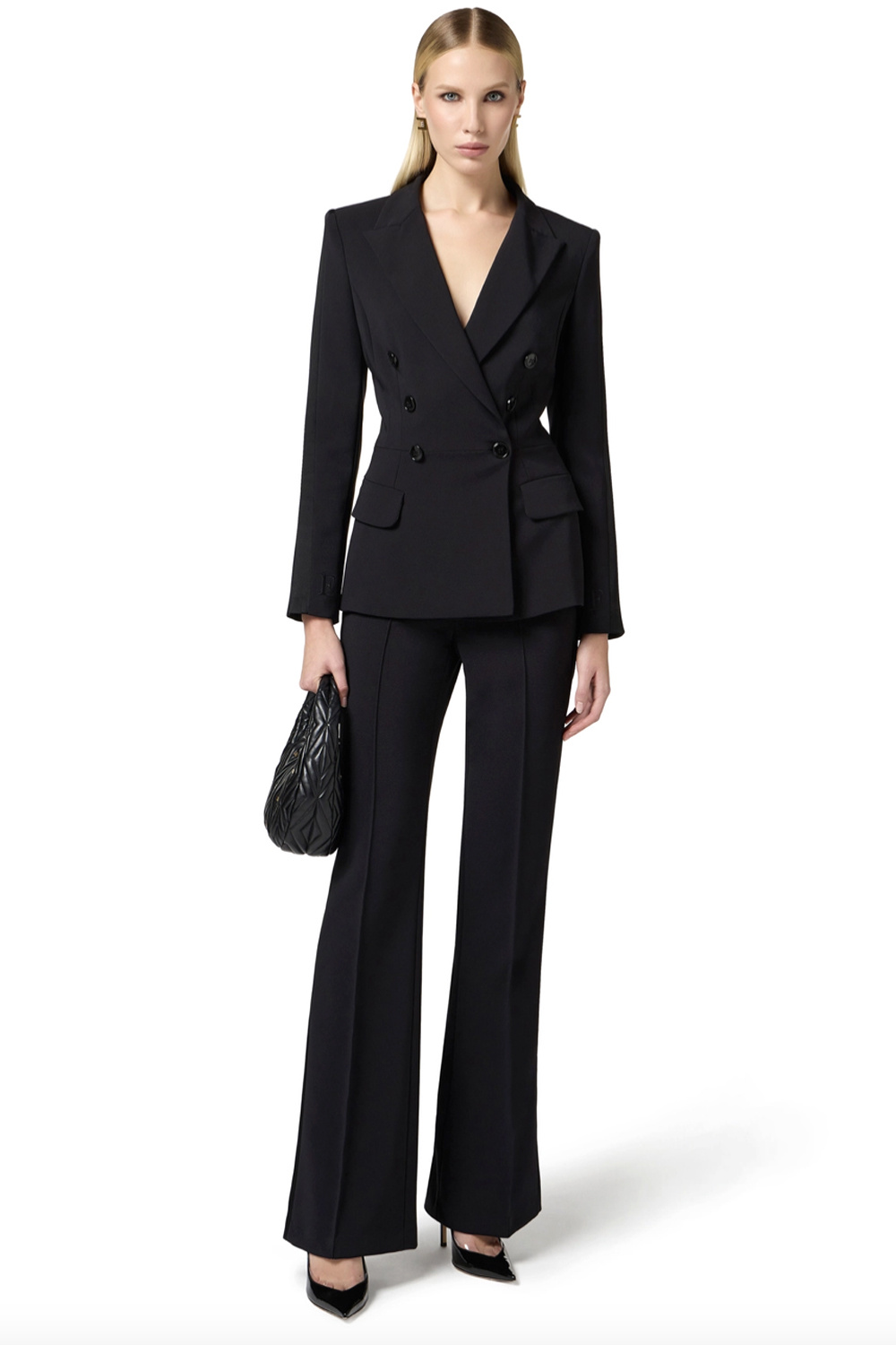 ELISABETTA FRANCHI Elisabetta Franchi double button blazer with satin trim BLACK