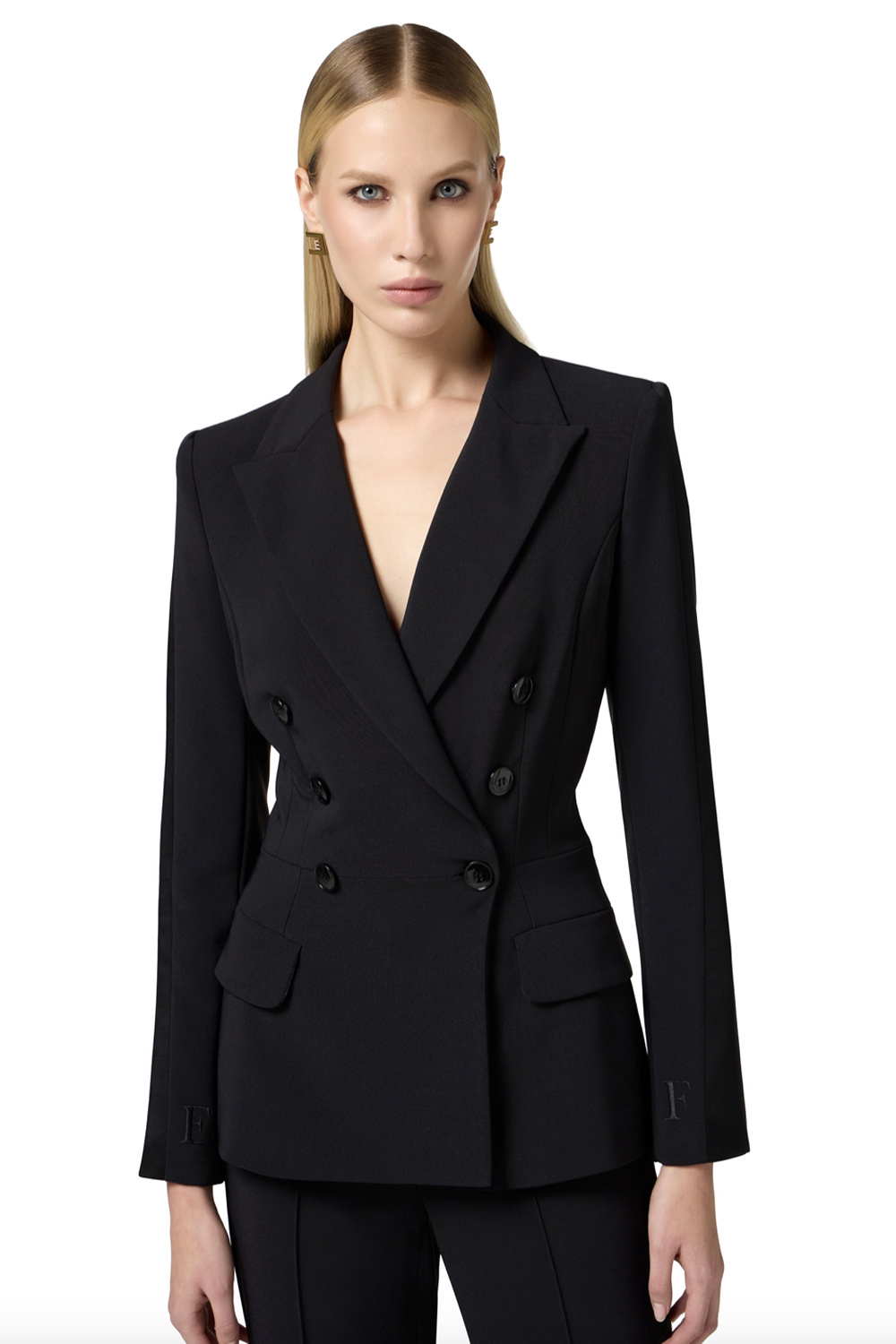 ELISABETTA FRANCHI Elisabetta Franchi double button blazer with satin trim BLACK
