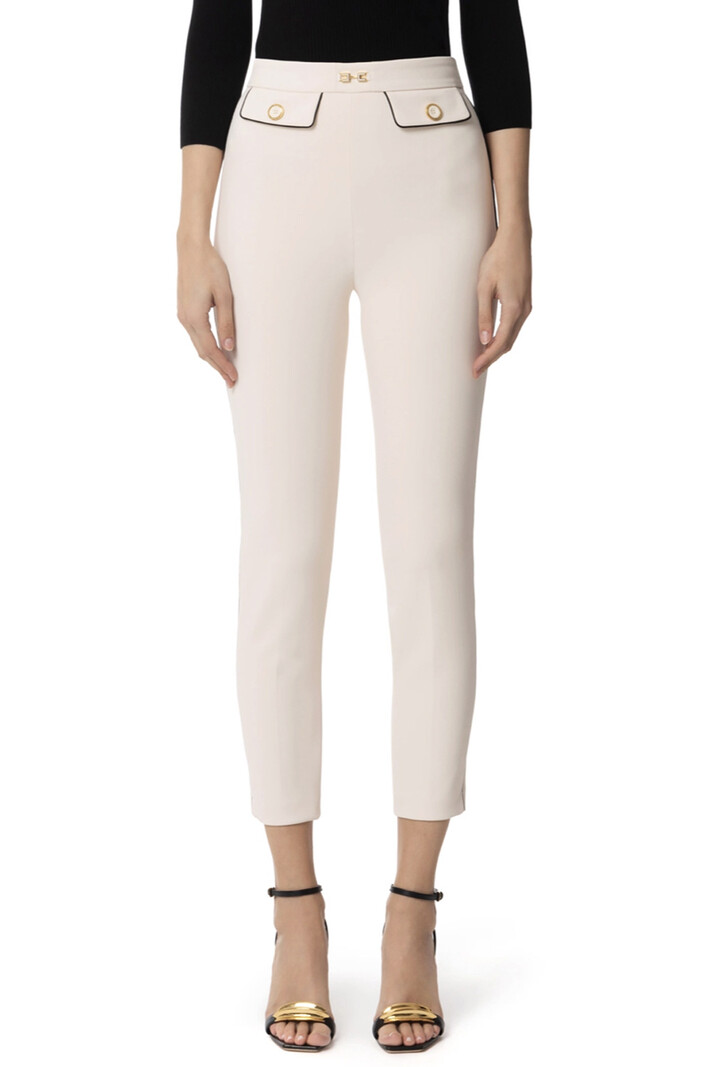 ELISABETTA FRANCHI Elisabetta Franchi pantalon met zwarte bies  en gouden knopen  WIT
