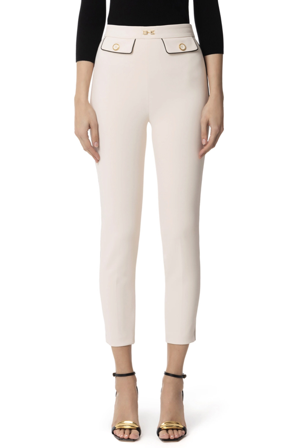 ELISABETTA FRANCHI Elisabetta Franchi trousers with black trim and gold buttons WHITE