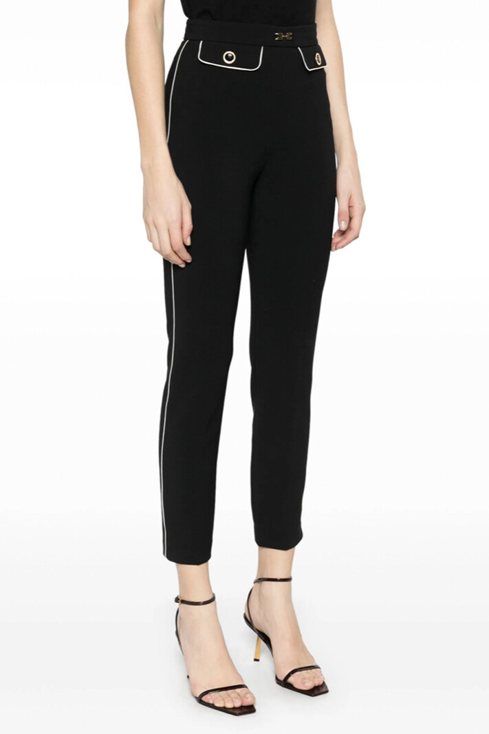 ELISABETTA FRANCHI Elisabetta Franchi pantalon met witte bies  en gouden knopen  ZWART