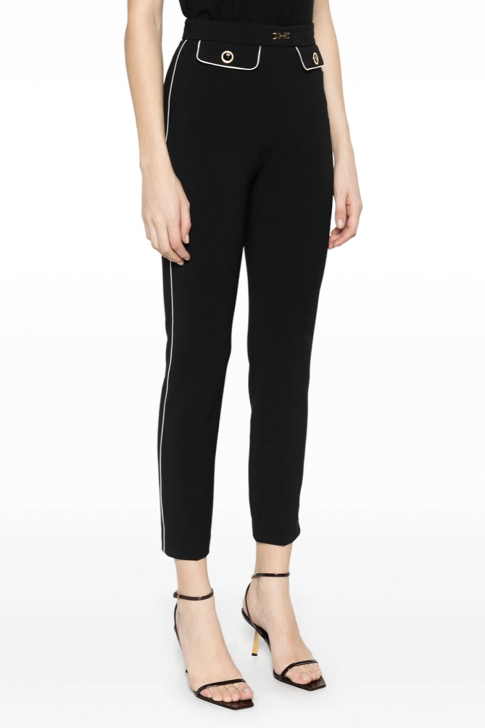 ELISABETTA FRANCHI Elisabetta Franchi trousers with white trim and gold buttons BLACK