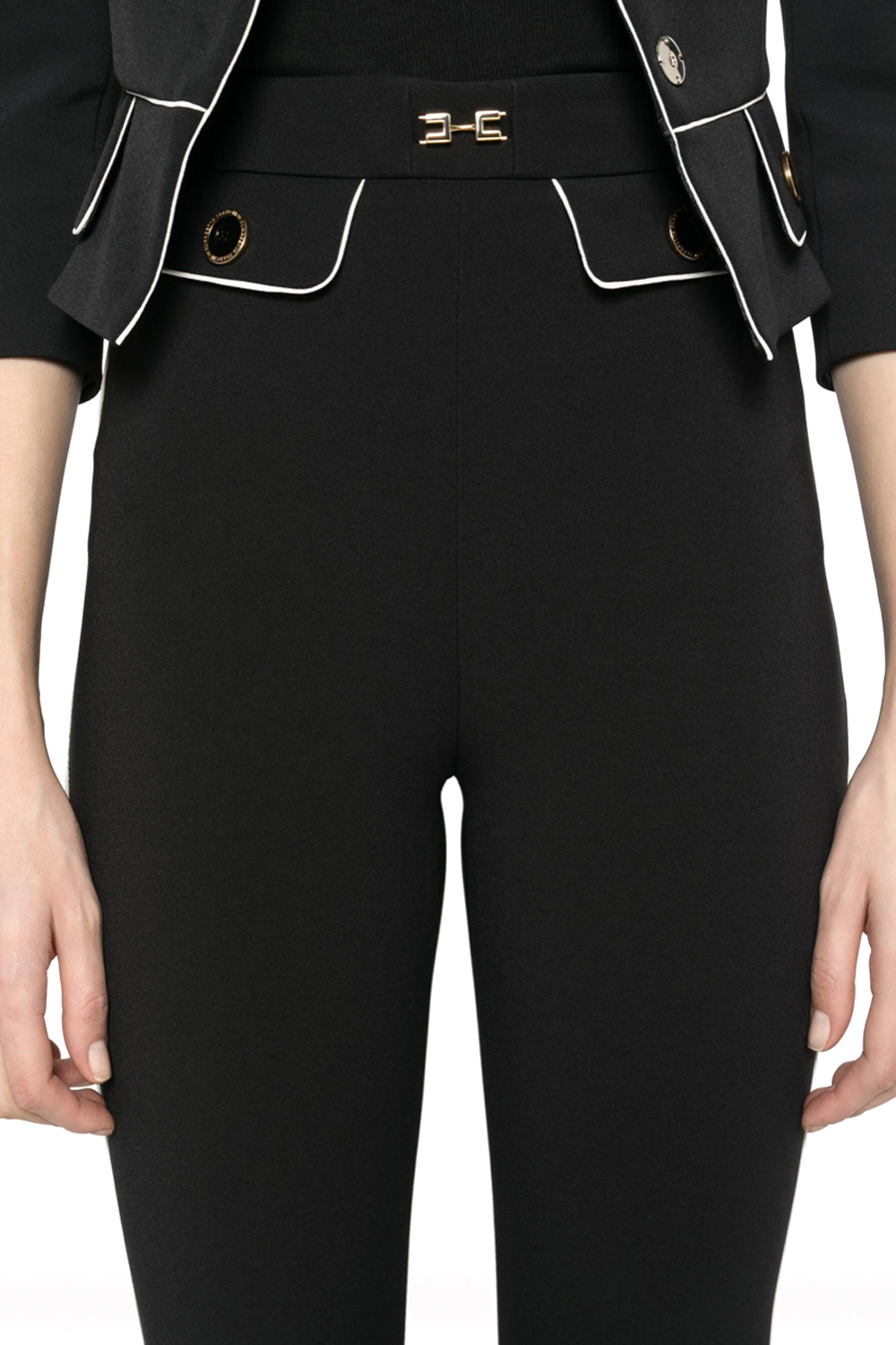 ELISABETTA FRANCHI Elisabetta Franchi trousers with white trim and gold buttons BLACK