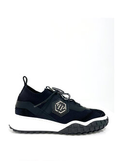 Z (S(UPER SALE Philipp plein sneaker stof met zillver logo plaatje en PP-logo Zwart