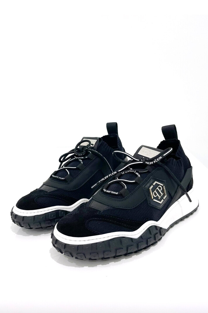 PHILIPP PLEIN Philipp plein sneaker stof met zillver logo plaatje en PP-logo Zwart