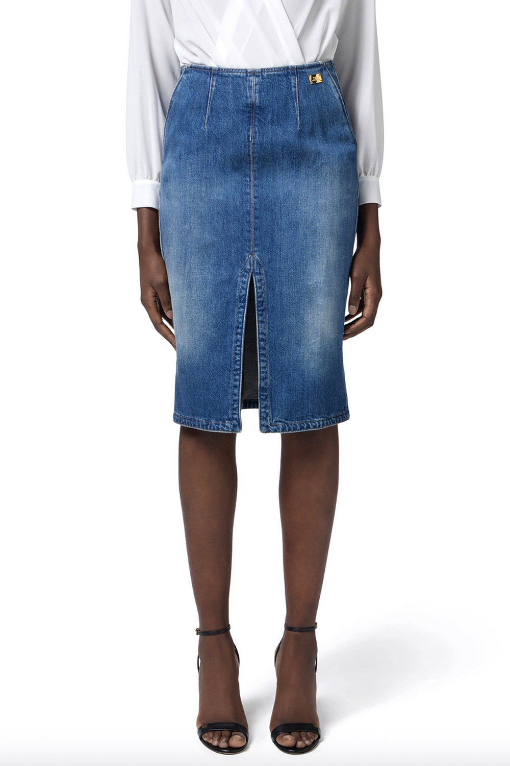 ELISABETTA FRANCHI Elisabetta Franchi spijkerrok / denim rok met split BLAUW