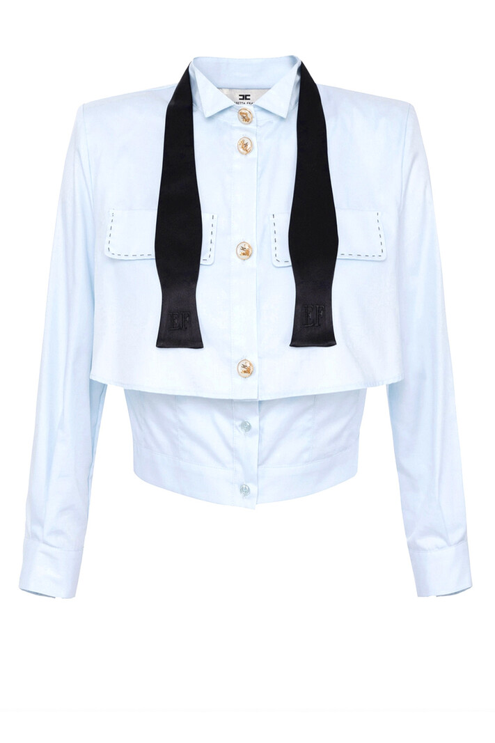 ELISABETTA FRANCHI Elisabetta Franchi blouse with bow tie skyblue / light BLUE