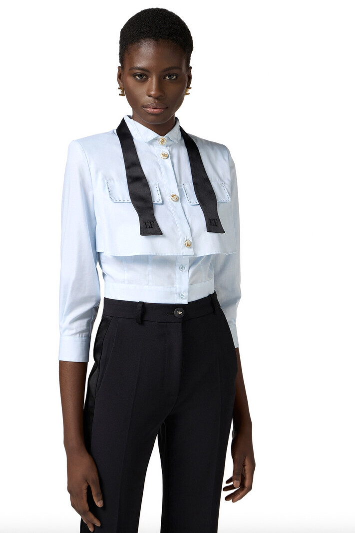 ELISABETTA FRANCHI Elisabetta Franchi blouse with bow tie skyblue / light BLUE