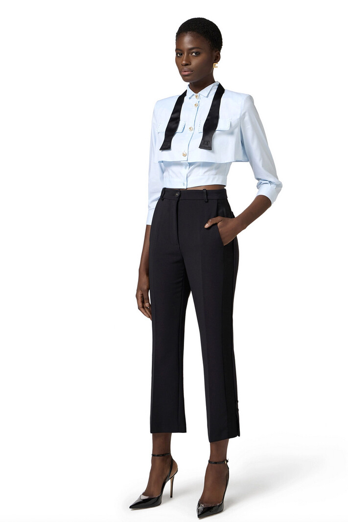 ELISABETTA FRANCHI Elisabetta Franchi blouse with bow tie skyblue / light BLUE