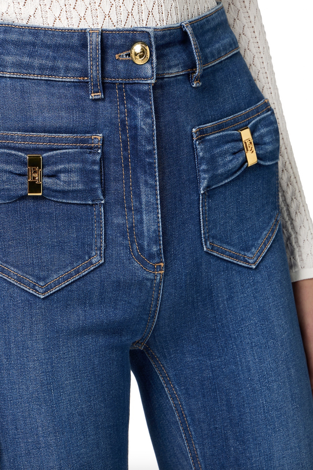 ELISABETTA FRANCHI Elisabetta Franchi flaired jeans met strikken op zakken blue denim / BLAUW