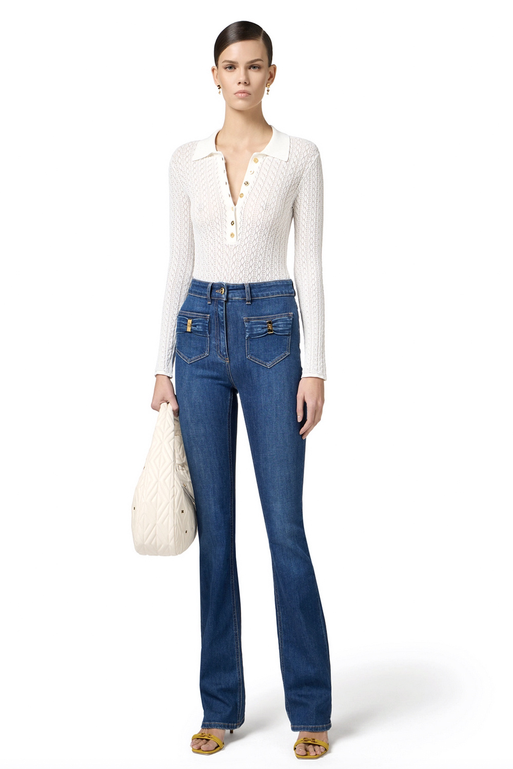 ELISABETTA FRANCHI Elisabetta Franchi flaired jeans met strikken op zakken blue denim / BLAUW