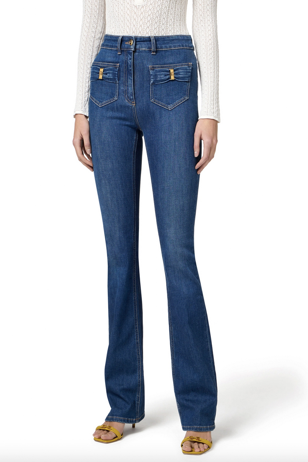 ELISABETTA FRANCHI Elisabetta Franchi flaired jeans met strikken op zakken blue denim / BLAUW