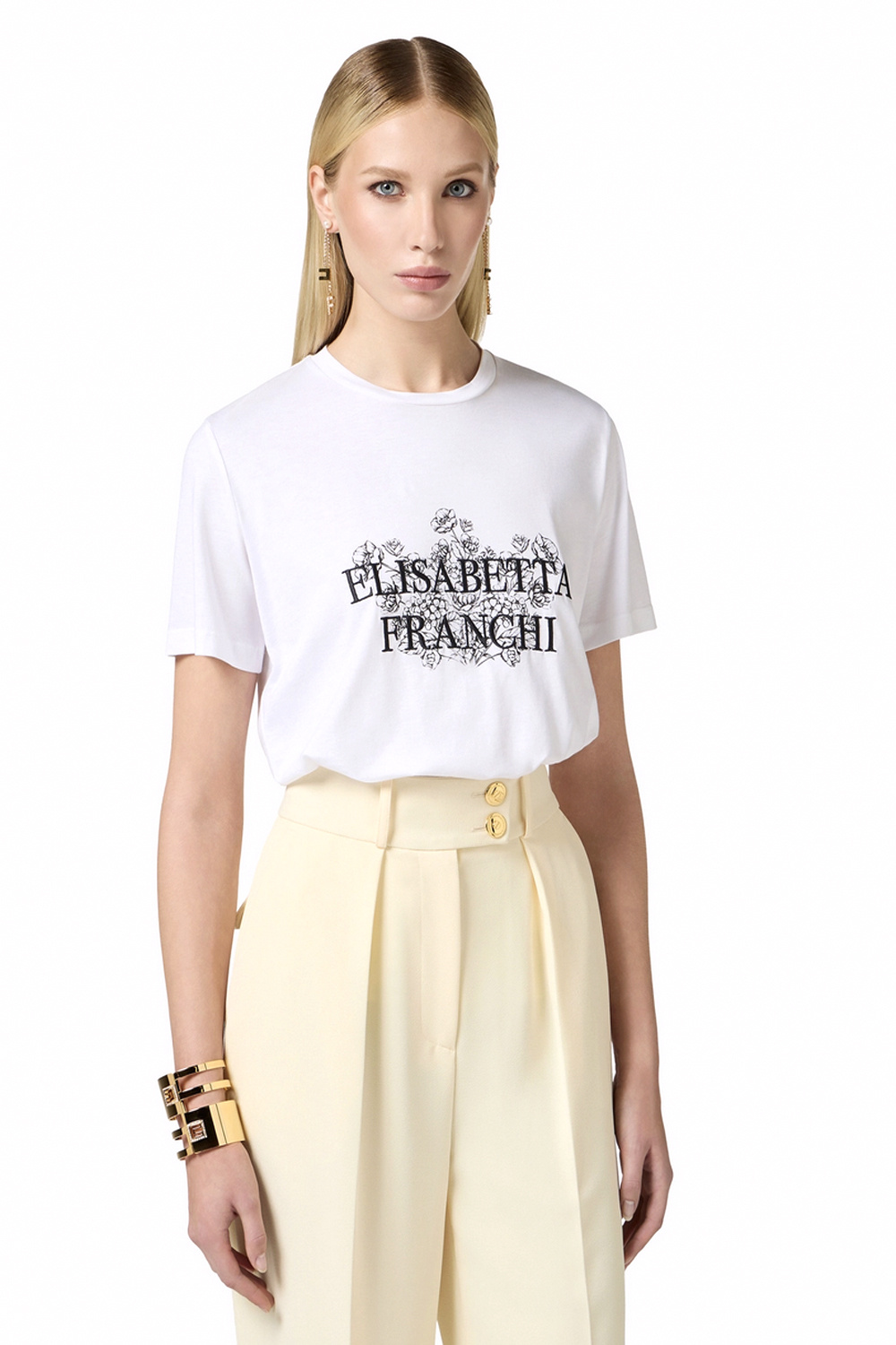 ELISABETTA FRANCHI Elisabetta Franchi tshirt met geborduurde zwarte print WIT