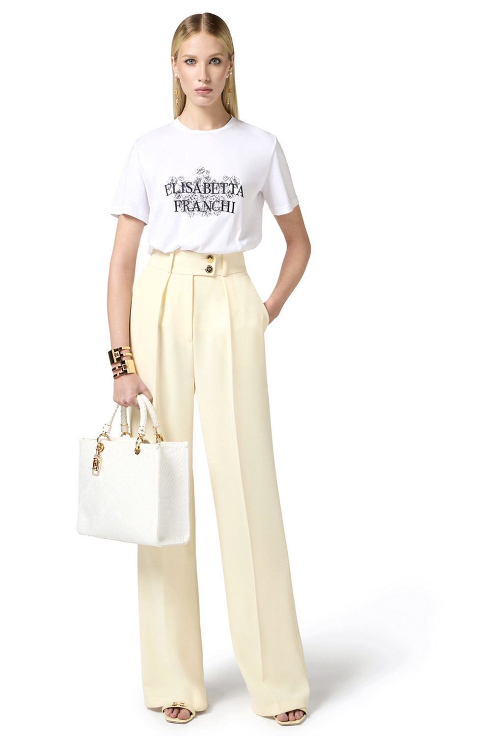 ELISABETTA FRANCHI Elisabetta Franchi tshirt met geborduurde zwarte print WIT