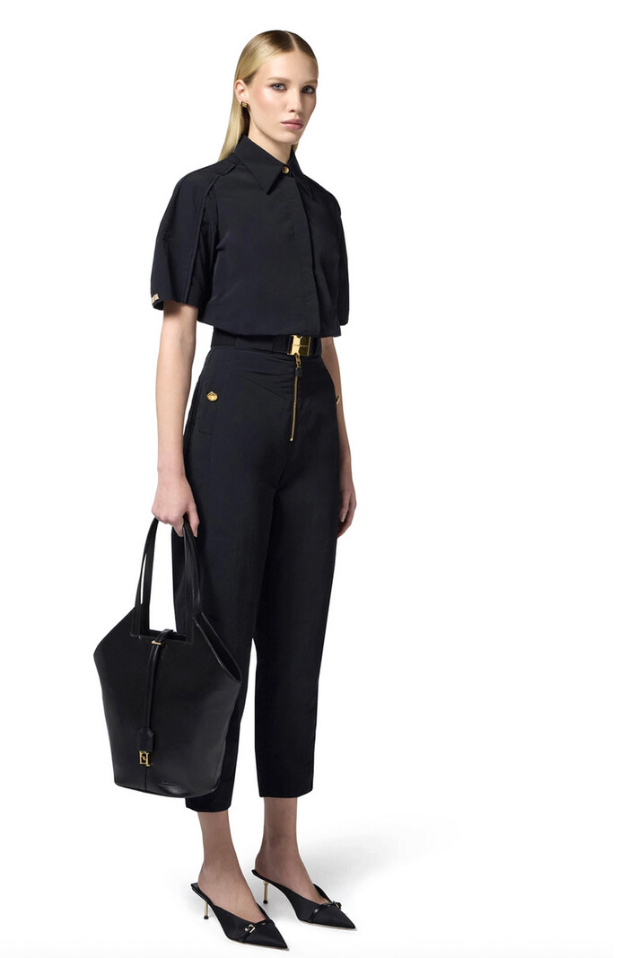 ELISABETTA FRANCHI Elisabetta Franchi broek wijd met ceinture ZWART