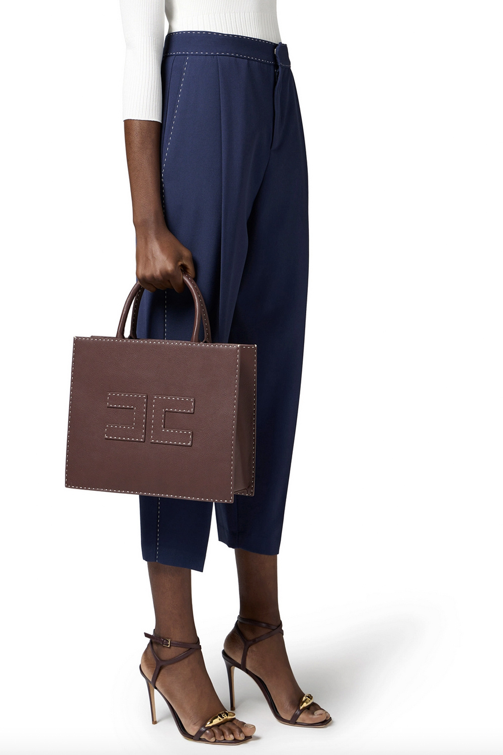 ELISABETTA FRANCHI Elisabetta Franchi bag tas medium met stiksels ZWART