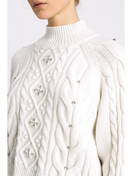 TWINSET Twinset top with cut outs and white diamonds cream WHITE