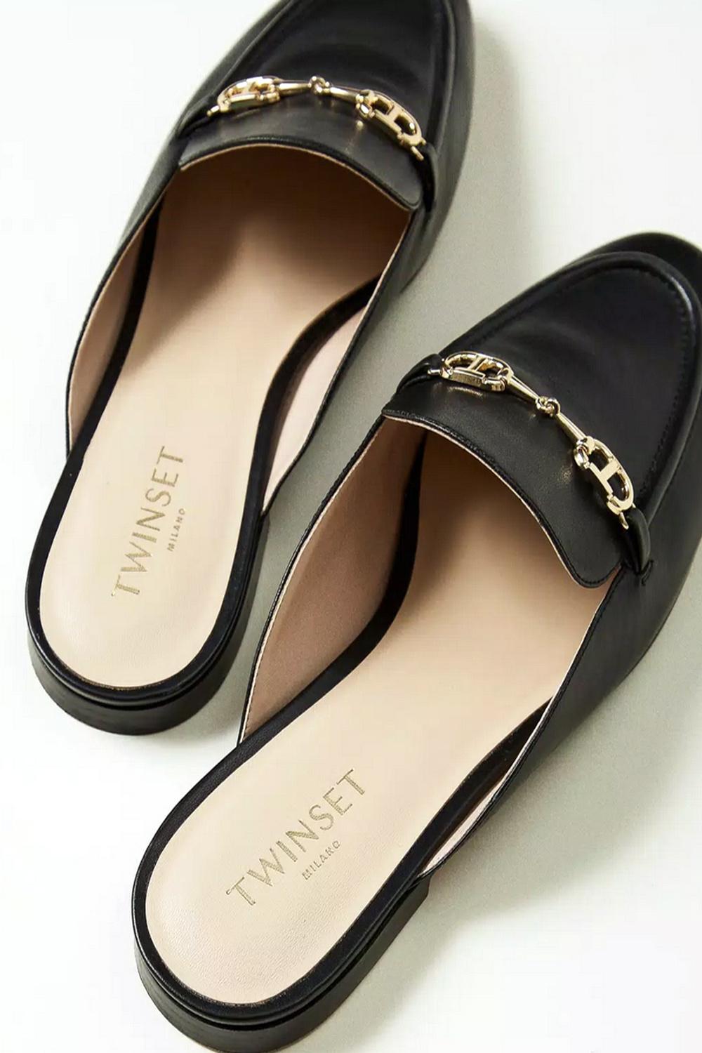 TWINSET Twinset leren loafer met gouden logo ZWART