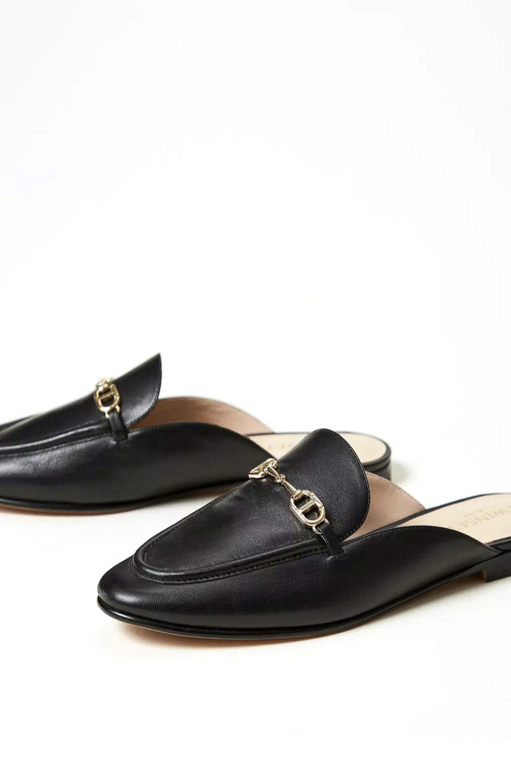 TWINSET Twinset leren loafer met gouden logo ZWART