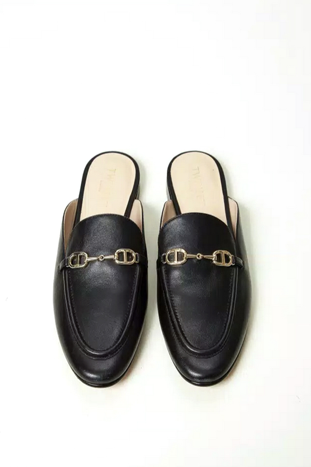 TWINSET Twinset leren loafer met gouden logo ZWART