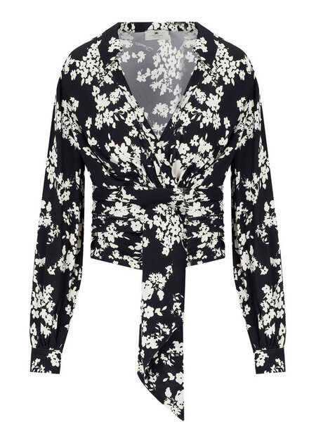 ELISABETTA FRANCHI Elisabetta Franchi blouse in flora print with scarf white with BLACK