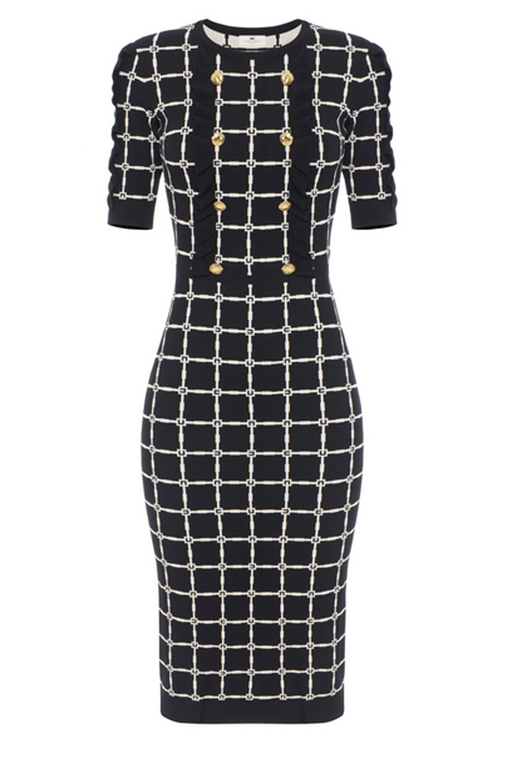 ELISABETTA FRANCHI Elisabetta Franchi jurk met logo en ruches wit met ZWART