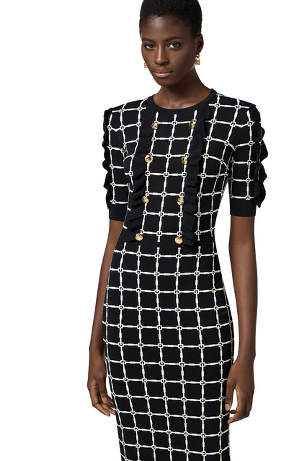 ELISABETTA FRANCHI Elisabetta Franchi jurk met logo en ruches wit met ZWART