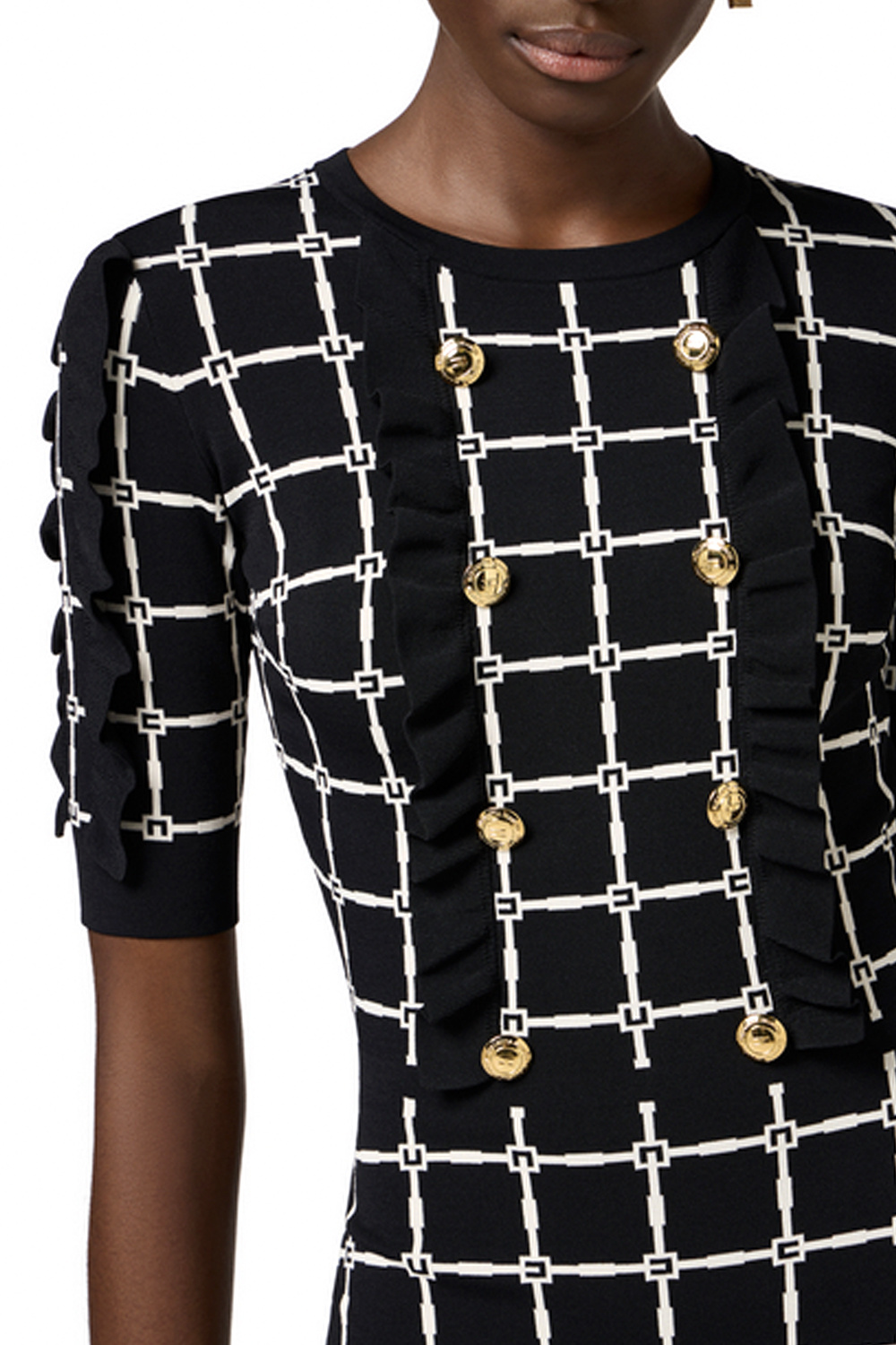 ELISABETTA FRANCHI Elisabetta Franchi jurk met logo en ruches wit met ZWART