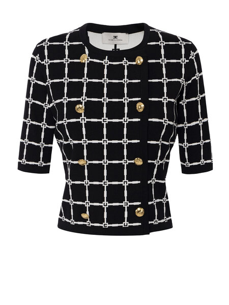 ELISABETTA FRANCHI Elisabetta Franchi vest-top met logo en gouden knopen ZWART