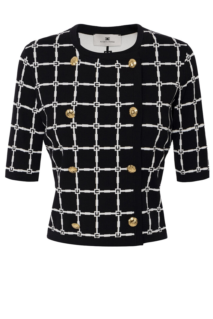 ELISABETTA FRANCHI Elisabetta Franchi vest-top met logo en gouden knopen ZWART