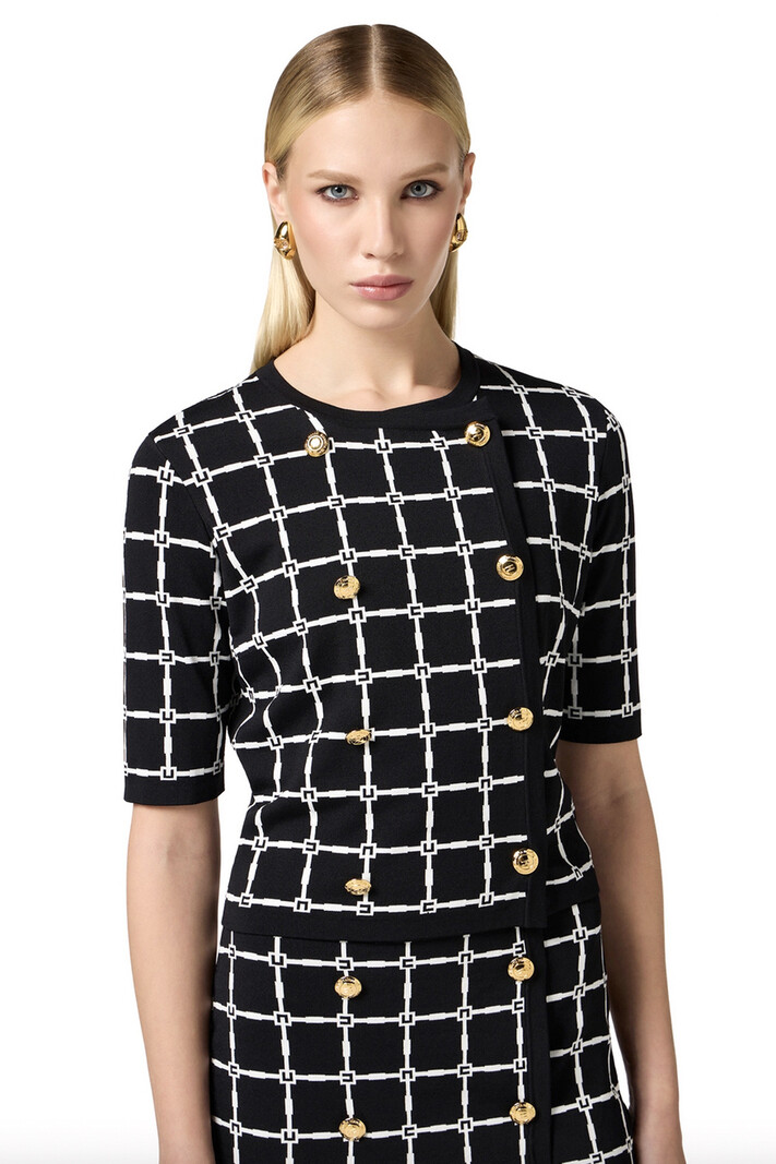 ELISABETTA FRANCHI Elisabetta Franchi vest-top met logo en gouden knopen ZWART