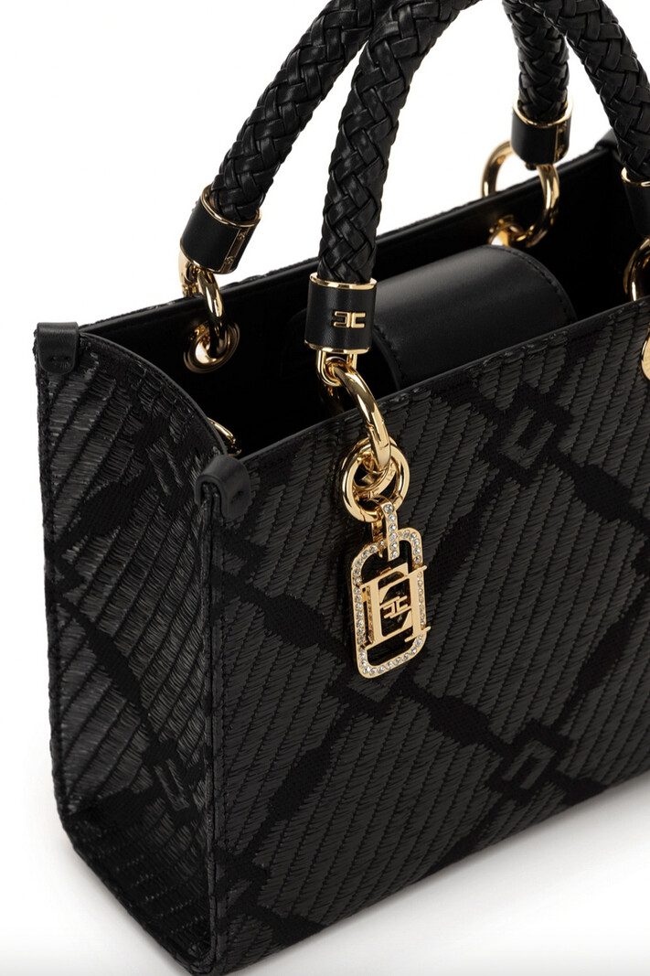 ELISABETTA FRANCHI Elisabetta Franchi  handtas van jacquardstof met charms ZWART