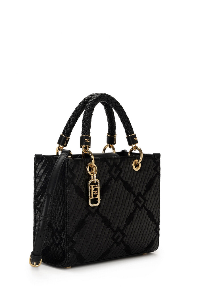 ELISABETTA FRANCHI Elisabetta Franchi  handtas van jacquardstof met charms ZWART