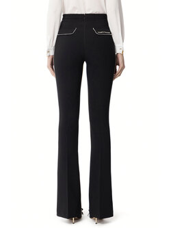 ELISABETTA FRANCHI Elisabetta Franchi trousers with white piping and embroidered logo cream BLACK