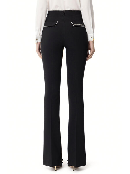 ELISABETTA FRANCHI Elisabetta Franchi trousers with white piping and embroidered logo cream BLACK