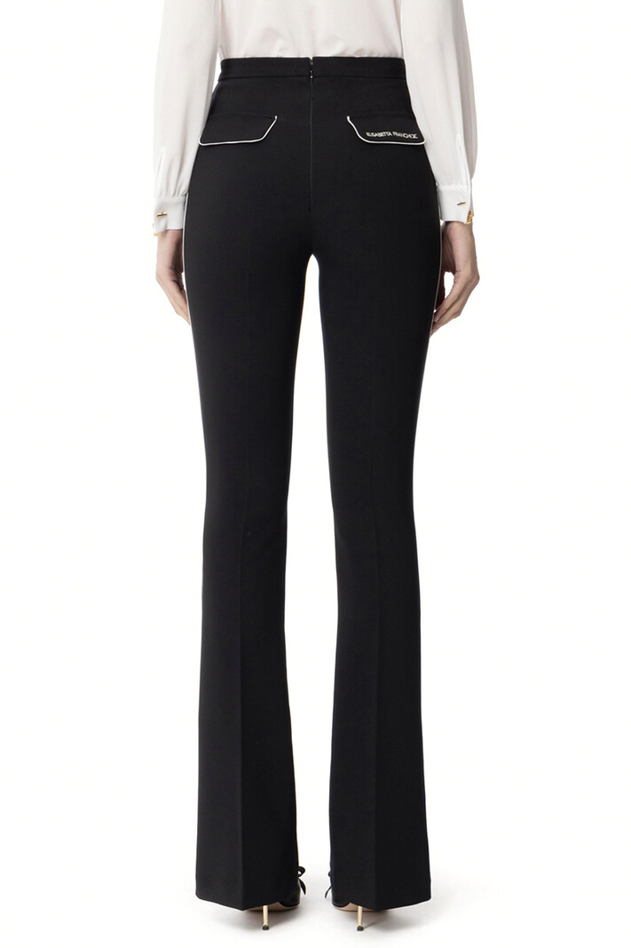 ELISABETTA FRANCHI Elisabetta Franchi trousers with white piping and embroidered logo cream BLACK