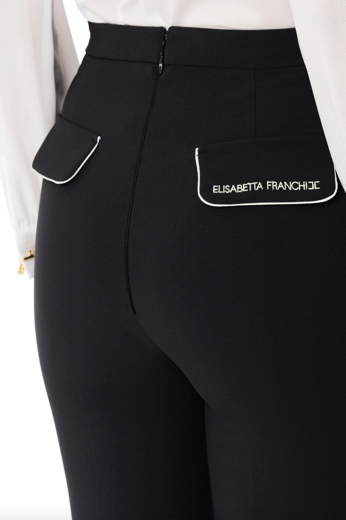 ELISABETTA FRANCHI Elisabetta Franchi trousers with white piping and embroidered logo cream BLACK