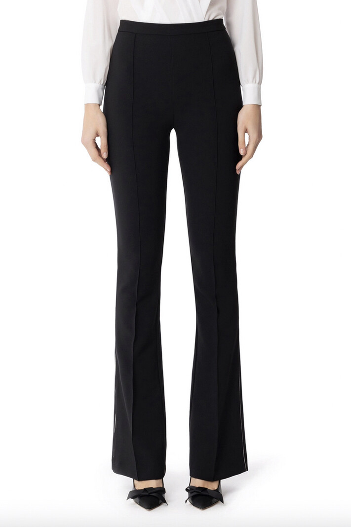 ELISABETTA FRANCHI Elisabetta Franchi trousers with white piping and embroidered logo cream BLACK