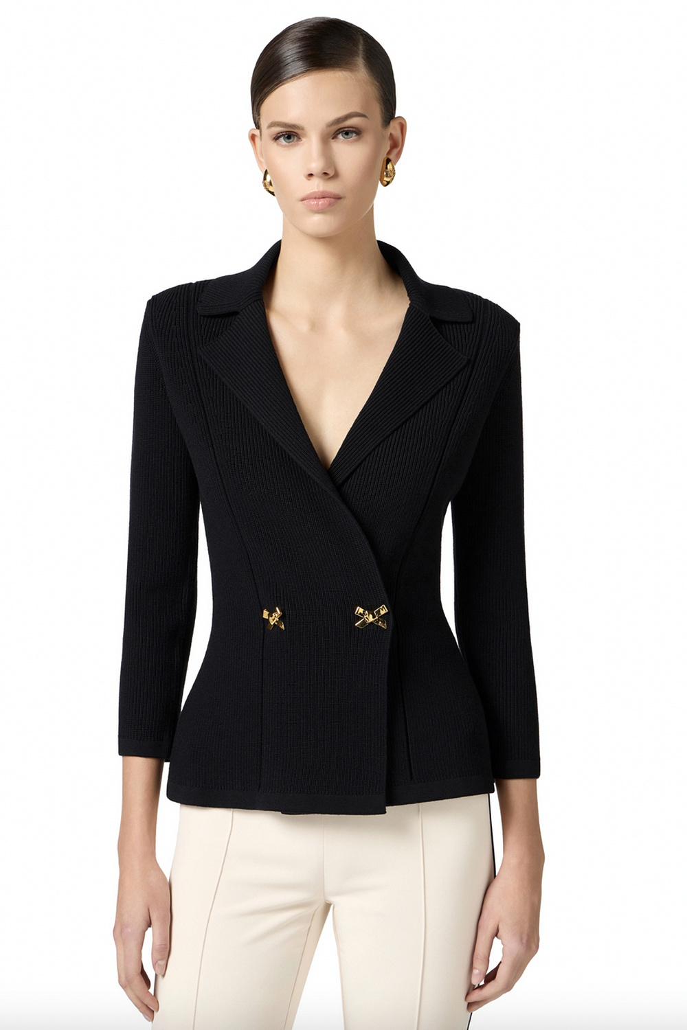 ELISABETTA FRANCHI Elisabetta Franchi knitted vest / blazer met strikjes ZWART