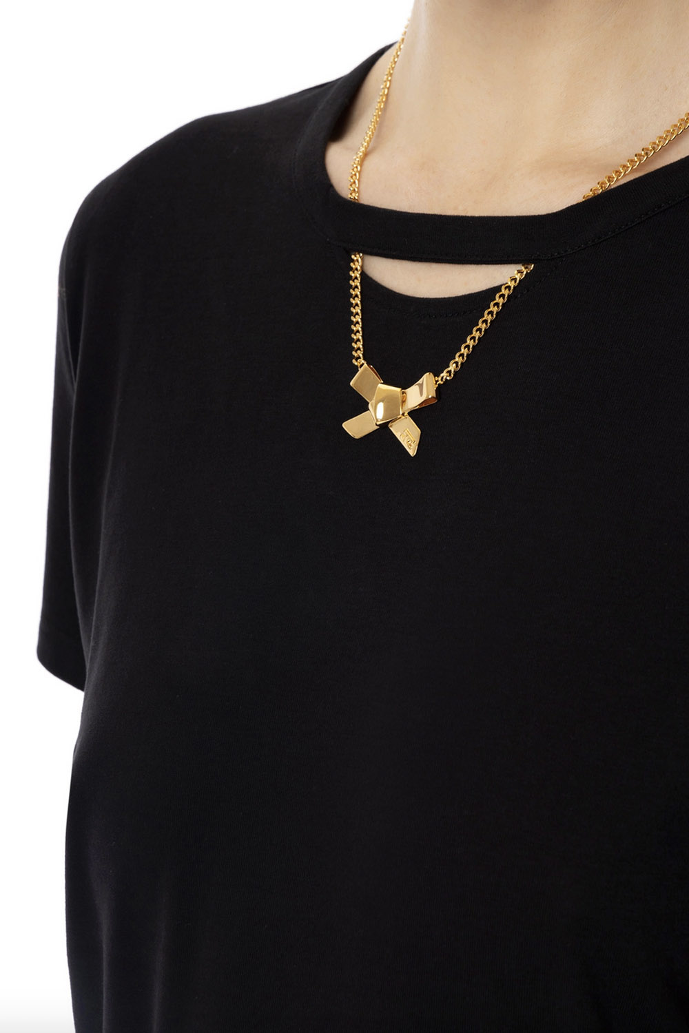 ELISABETTA FRANCHI Elisabetta Franchi T-shirt met ketting met strikje ZWART