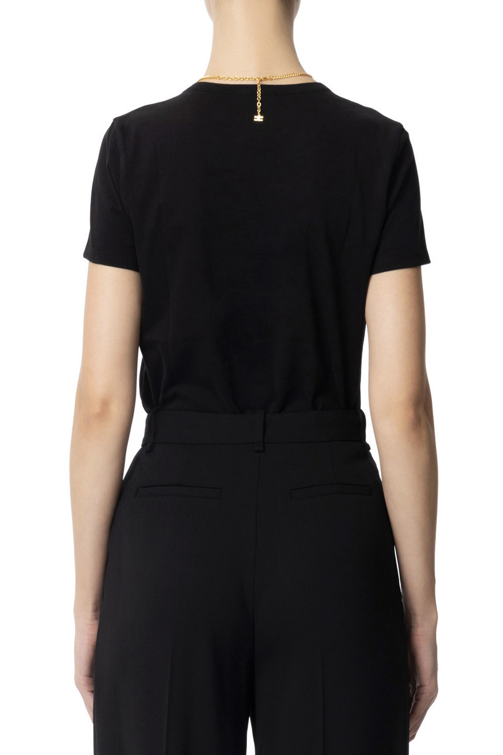 ELISABETTA FRANCHI Elisabetta Franchi T-shirt met ketting met strikje ZWART