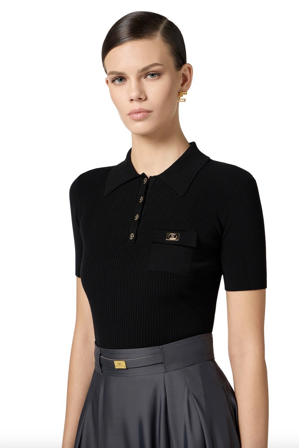 ELISABETTA FRANCHI Elisabetta Franchi polo with pocket BLACK