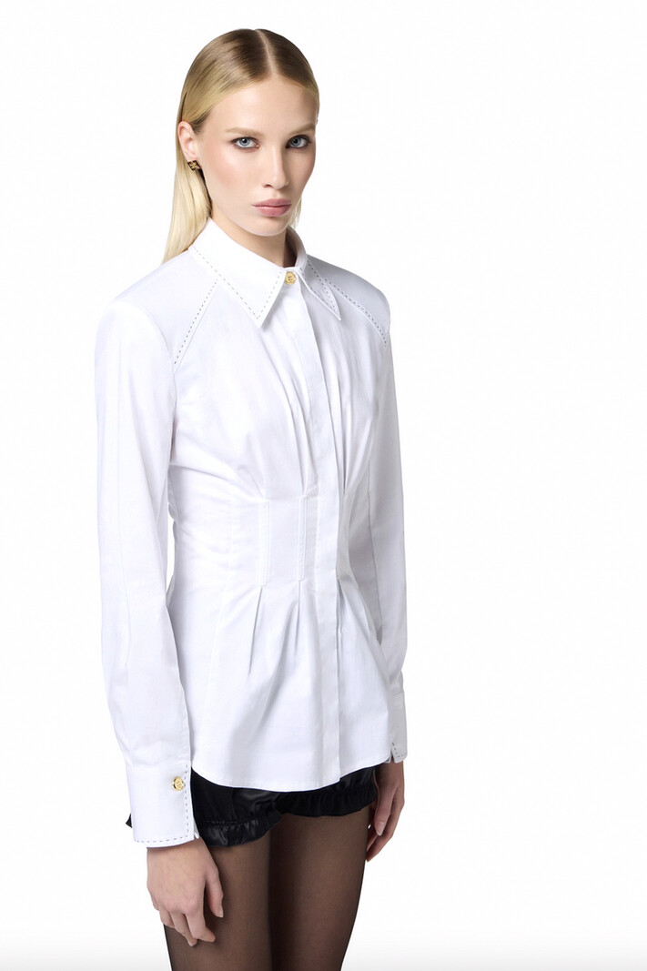ELISABETTA FRANCHI Elisabetta Franchi satijnen blouse met stiksel WIT