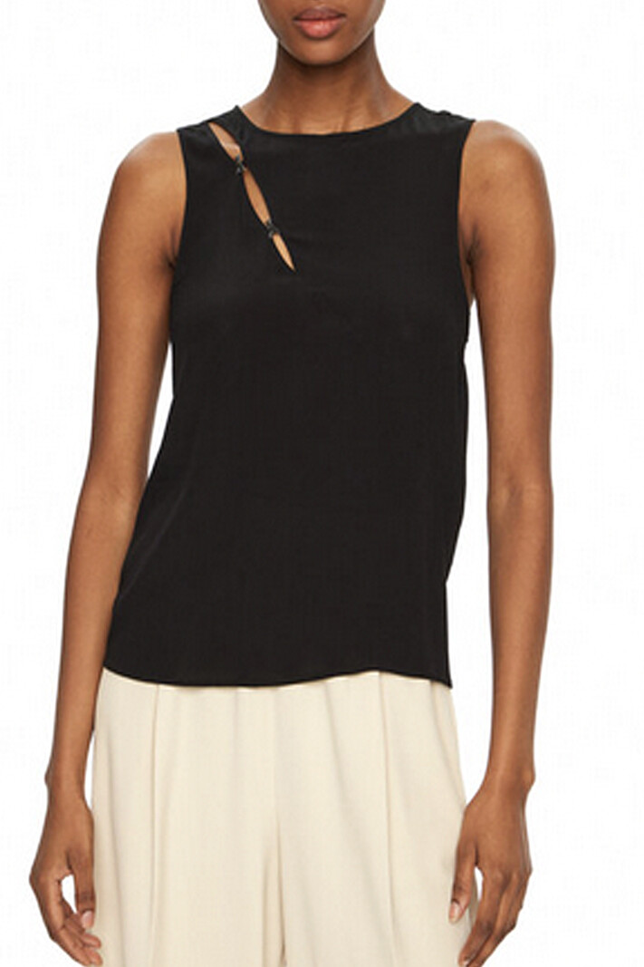 PATRIZIA PEPE Patrizia Pepe mouwloos blouse top met zilveren logo's ZWART